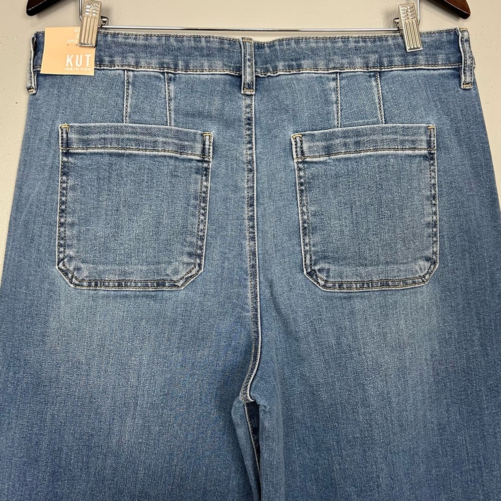 KFTK Goldie Super Wide Leg Jeans Women’s Size 12 Darted High Rise Stretch Denim - Picture 7 of 11